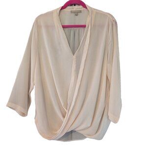 Banana Republic Sheer Pink Bubble Hem Long Sleeve Blouse Sz Large